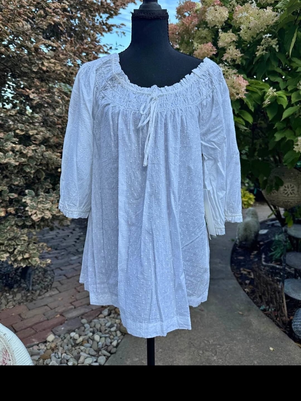 Calvin Klein White Swiss Dot Peasant Tunic Nwt 69.50
